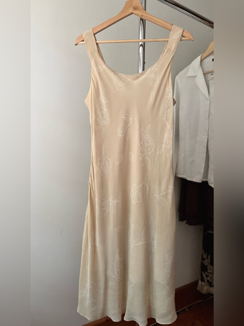 1990s Cream Floral Slip Dress